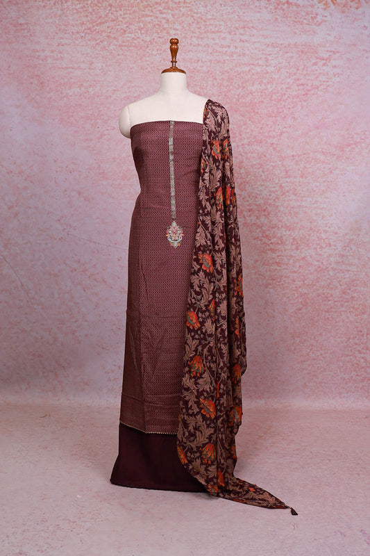 Wine Color Muslin Silk Printed Unstitched Churidhar Material - Seematti