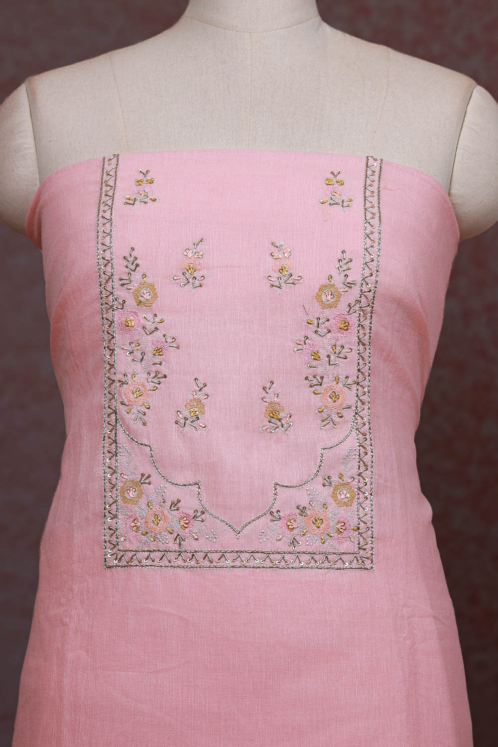 Baby Pink Semi Linen Plain Unstitched Churidhar Material - Seematti