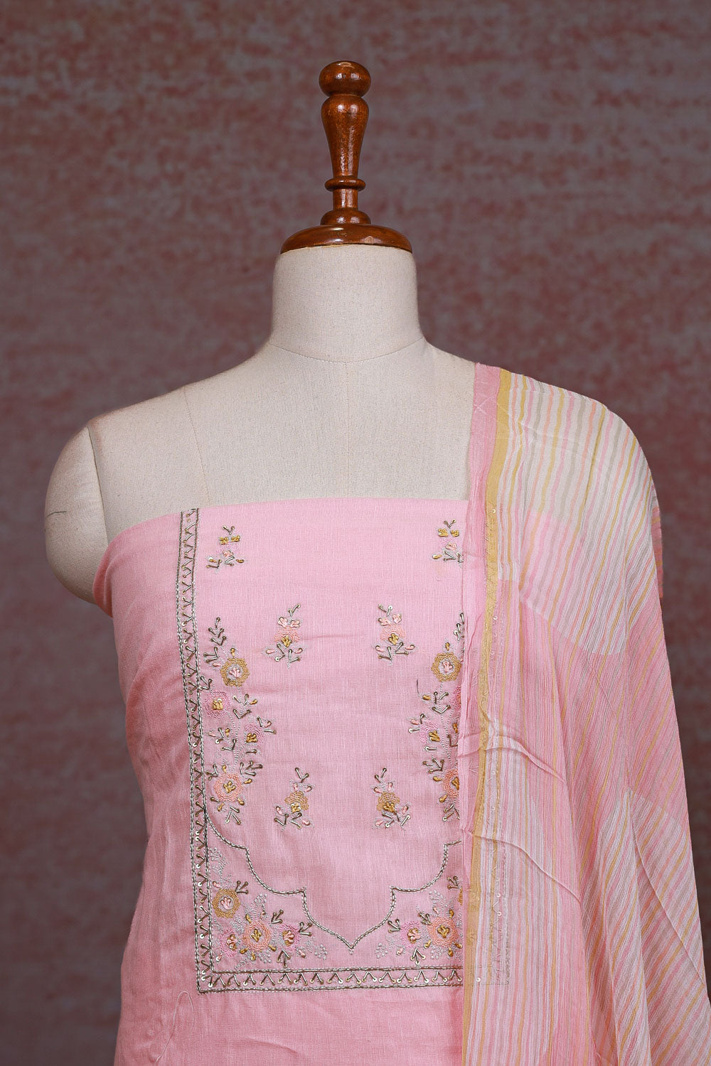 Baby Pink Semi Linen Plain Unstitched Churidhar Material - Seematti