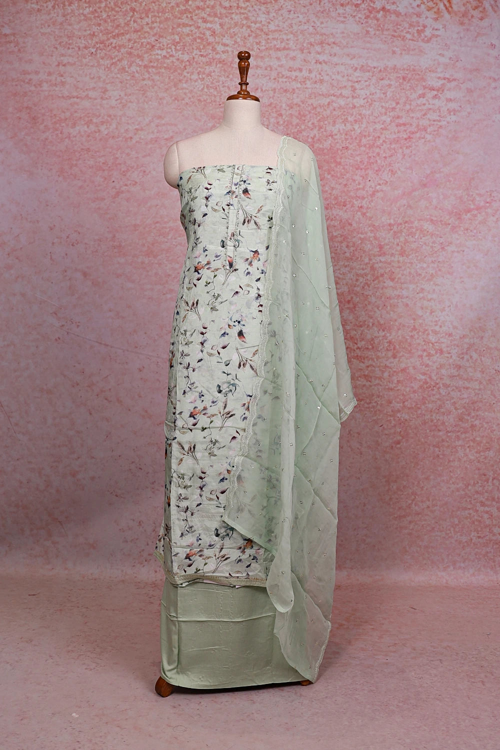 Pastel Green Muslin Printed Unstitched Churidhar Material