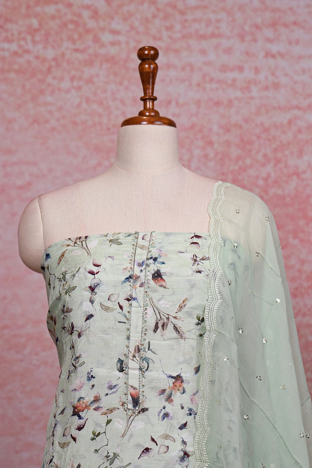 Pastel Green Muslin Printed Unstitched Churidhar Material