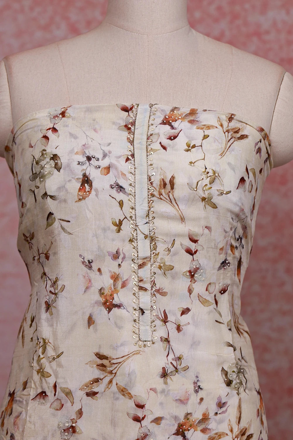 Cream Muslin Printed Unstitched Churidhar Material