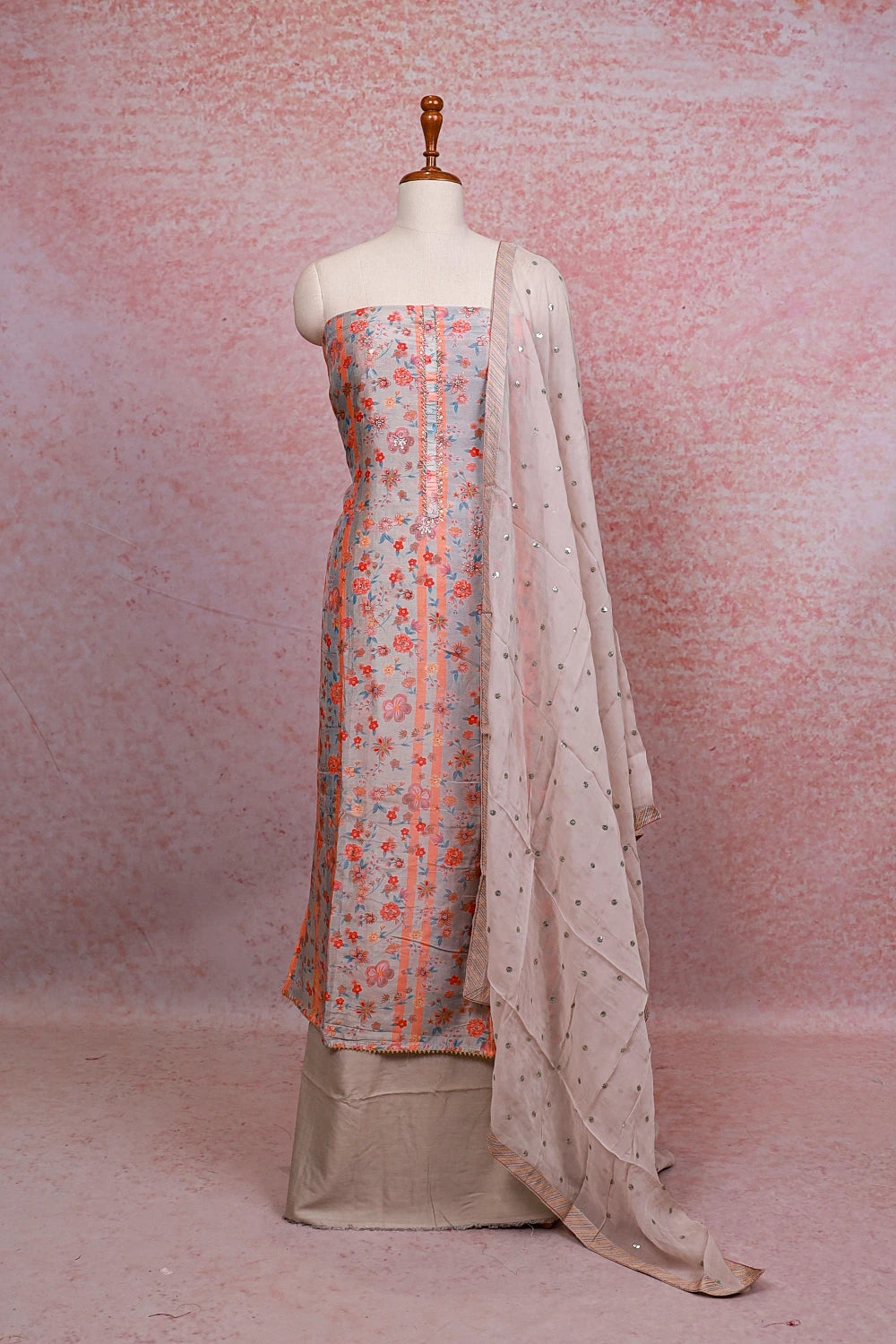 Cement Grey Mascline Printed Unstiched Churidhar Material - Seematti