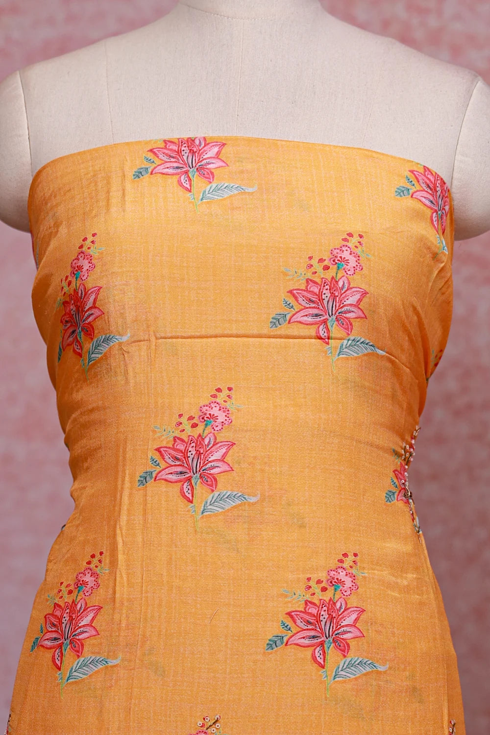 Orange Muslin Printed Unstitched Churidhar Material - Seematti