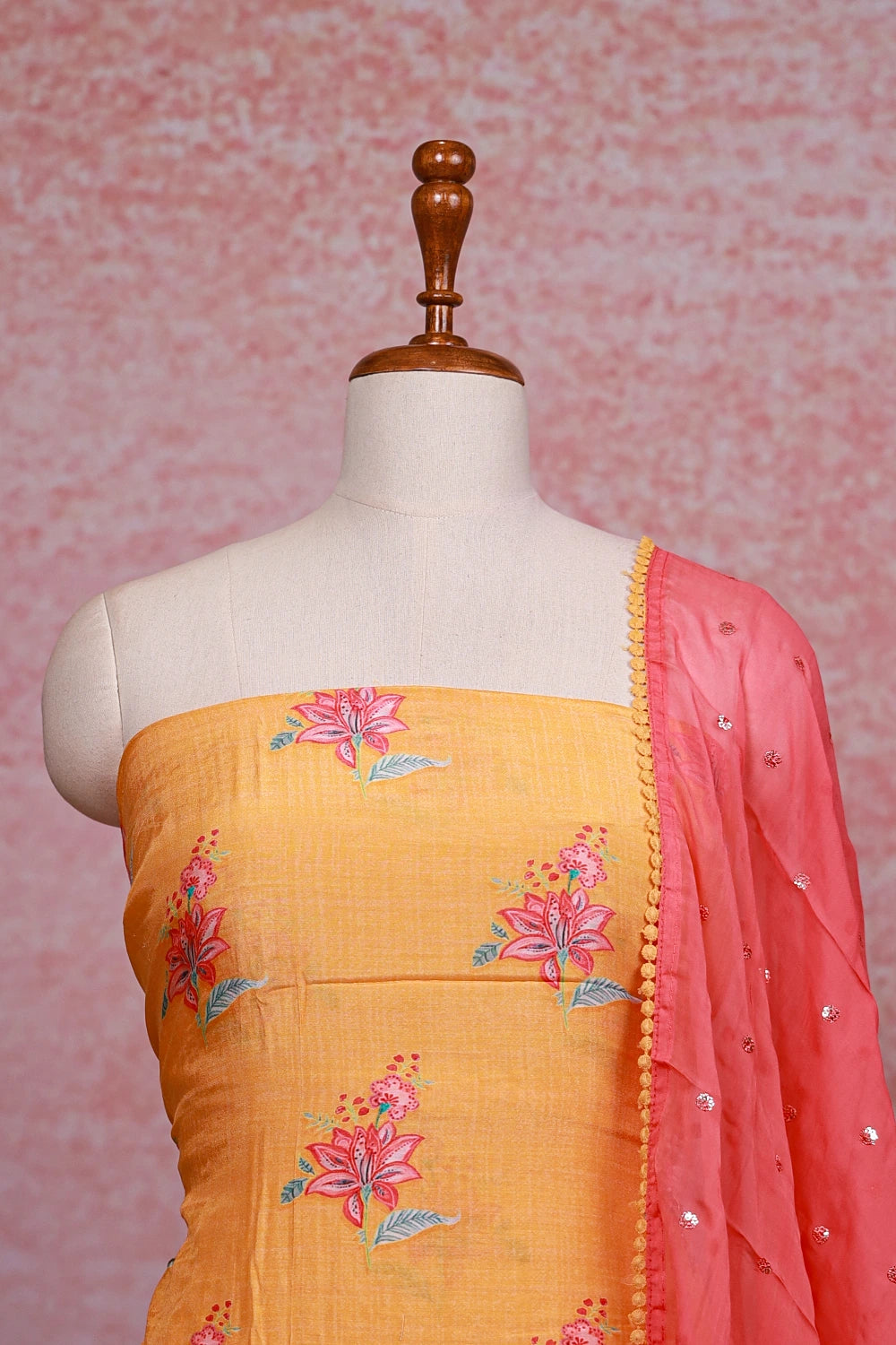 Orange Muslin Printed Unstitched Churidhar Material - Seematti