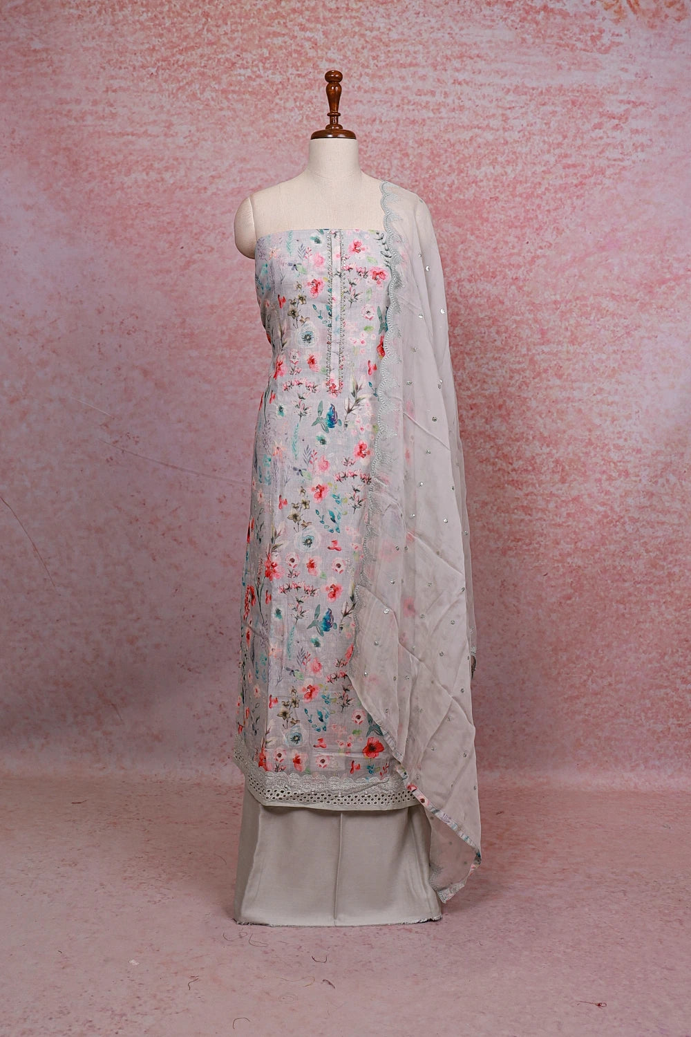 Powder Blue Soft Cotton Printed Unstitched Churidhar Material
