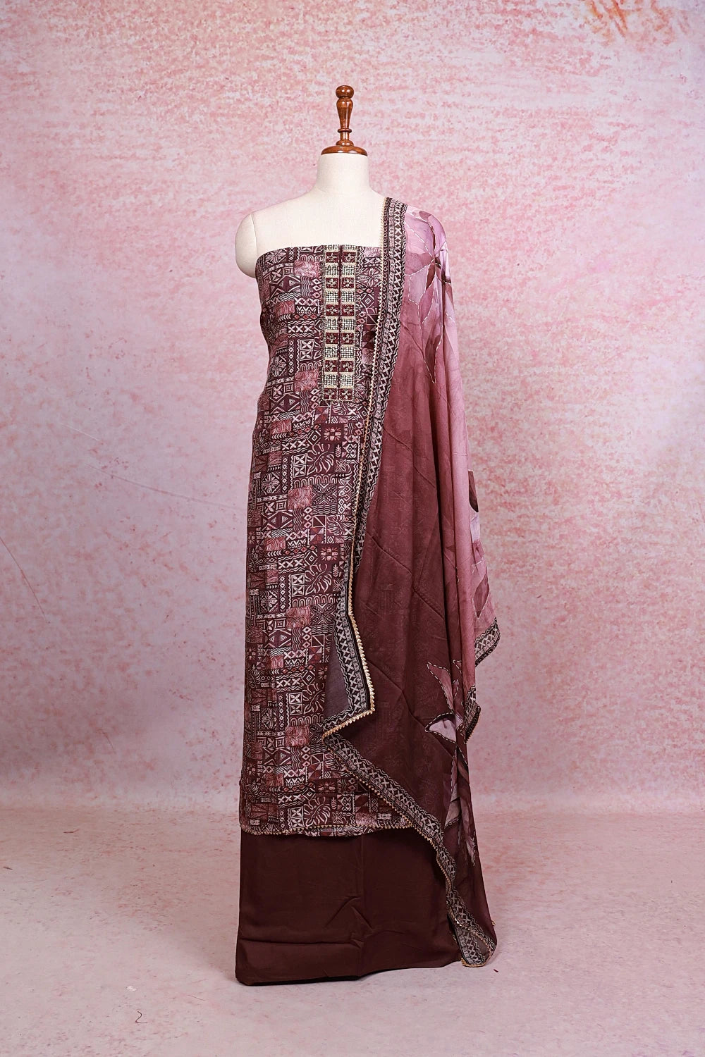 Purple Muslin Printed Unstitched Churidhar Material - Seematti