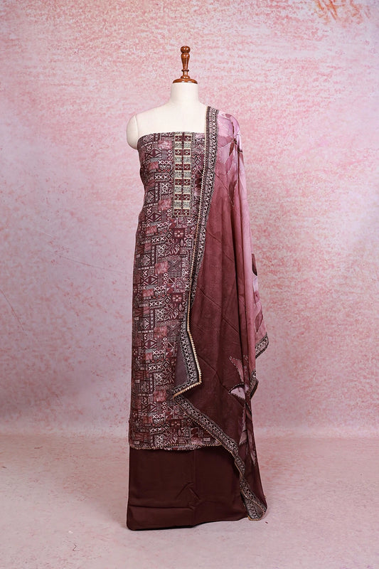 Purple Muslin Printed Unstitched Churidhar Material - Seematti
