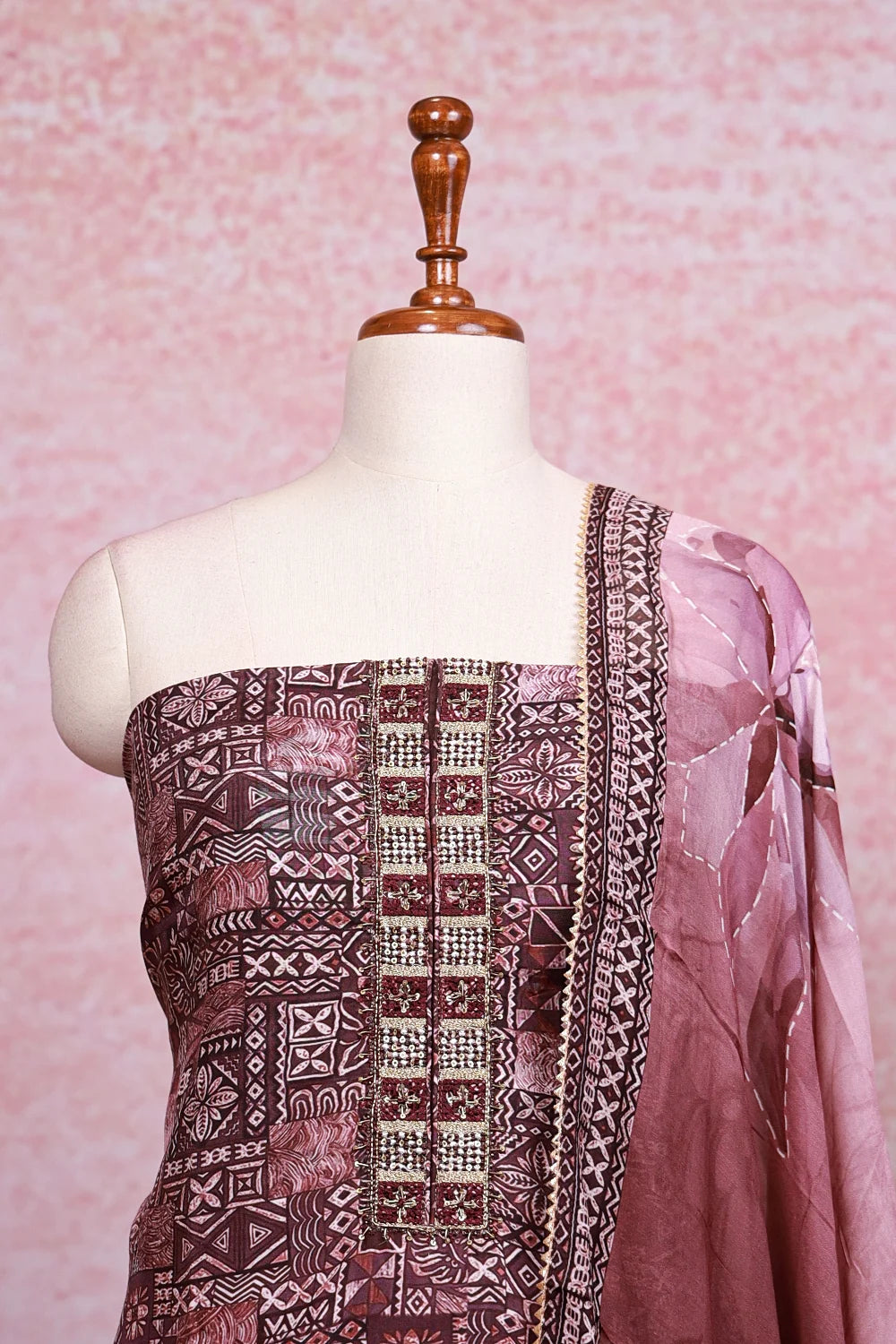 Purple Muslin Printed Unstitched Churidhar Material - Seematti