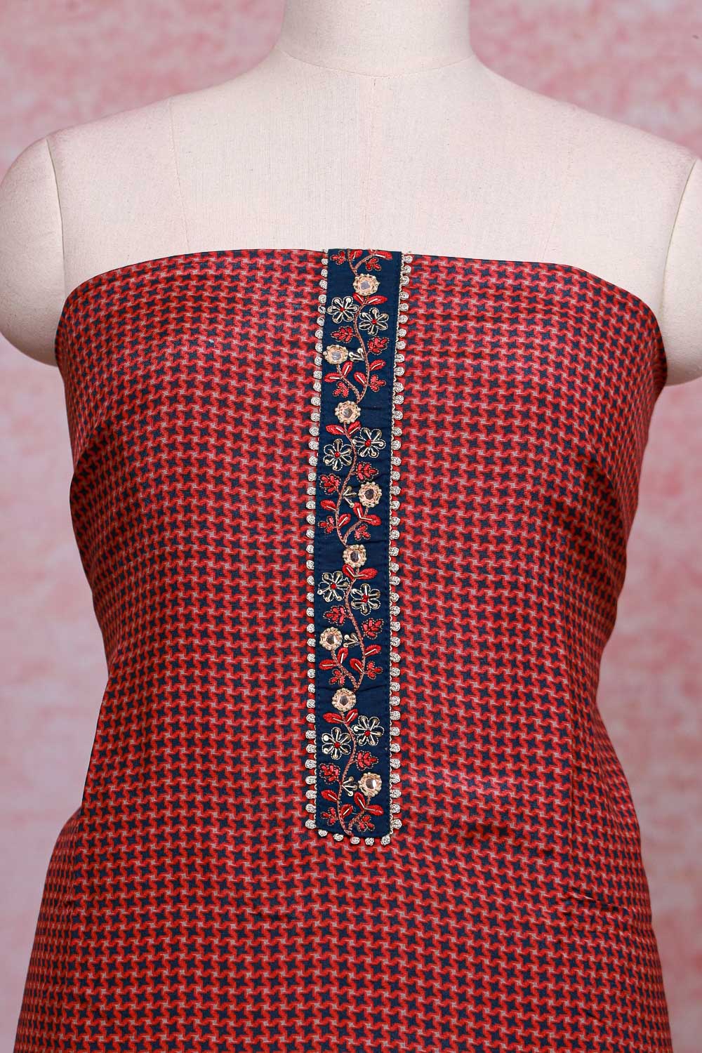 Maroon Muslin Silk Printed Unstitched Churidhar Material - Seematti