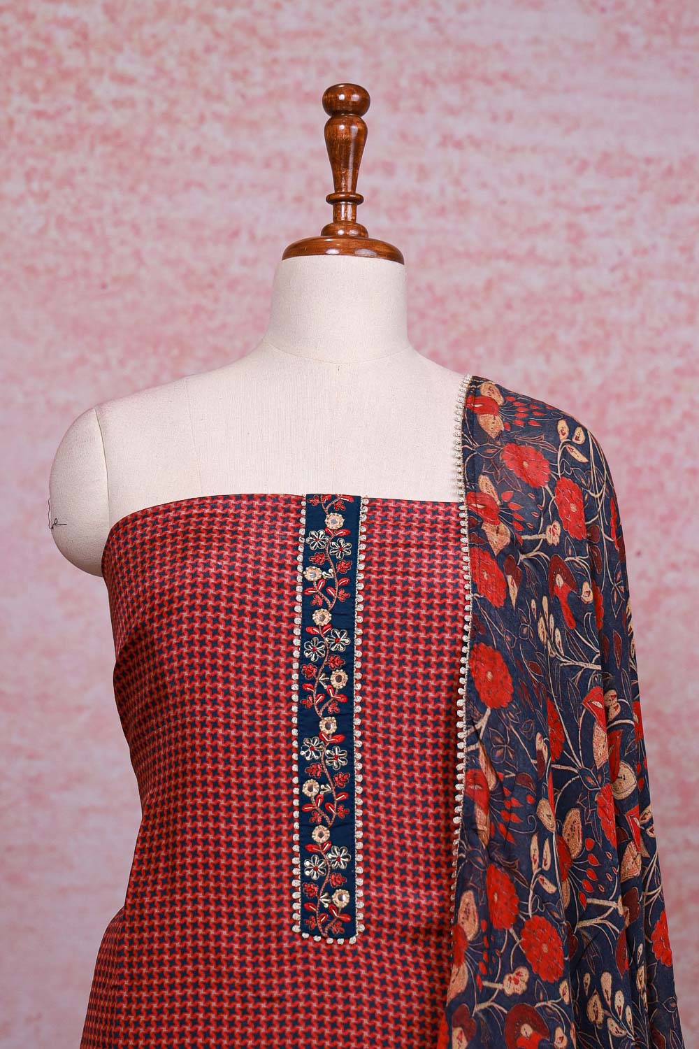 Maroon Muslin Silk Printed Unstitched Churidhar Material - Seematti