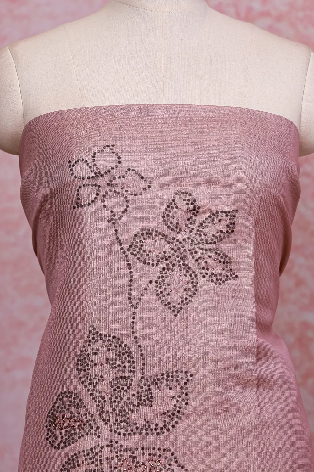 Onion Pink Semi Tissue Printed Unstitched Churidhar Material