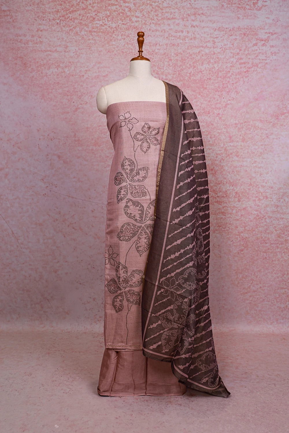 Onion Pink Semi Tissue Printed Unstitched Churidhar Material