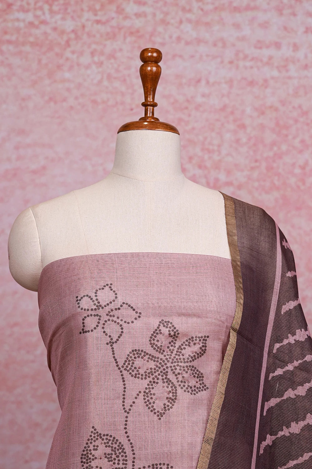Onion Pink Semi Tissue Printed Unstitched Churidhar Material