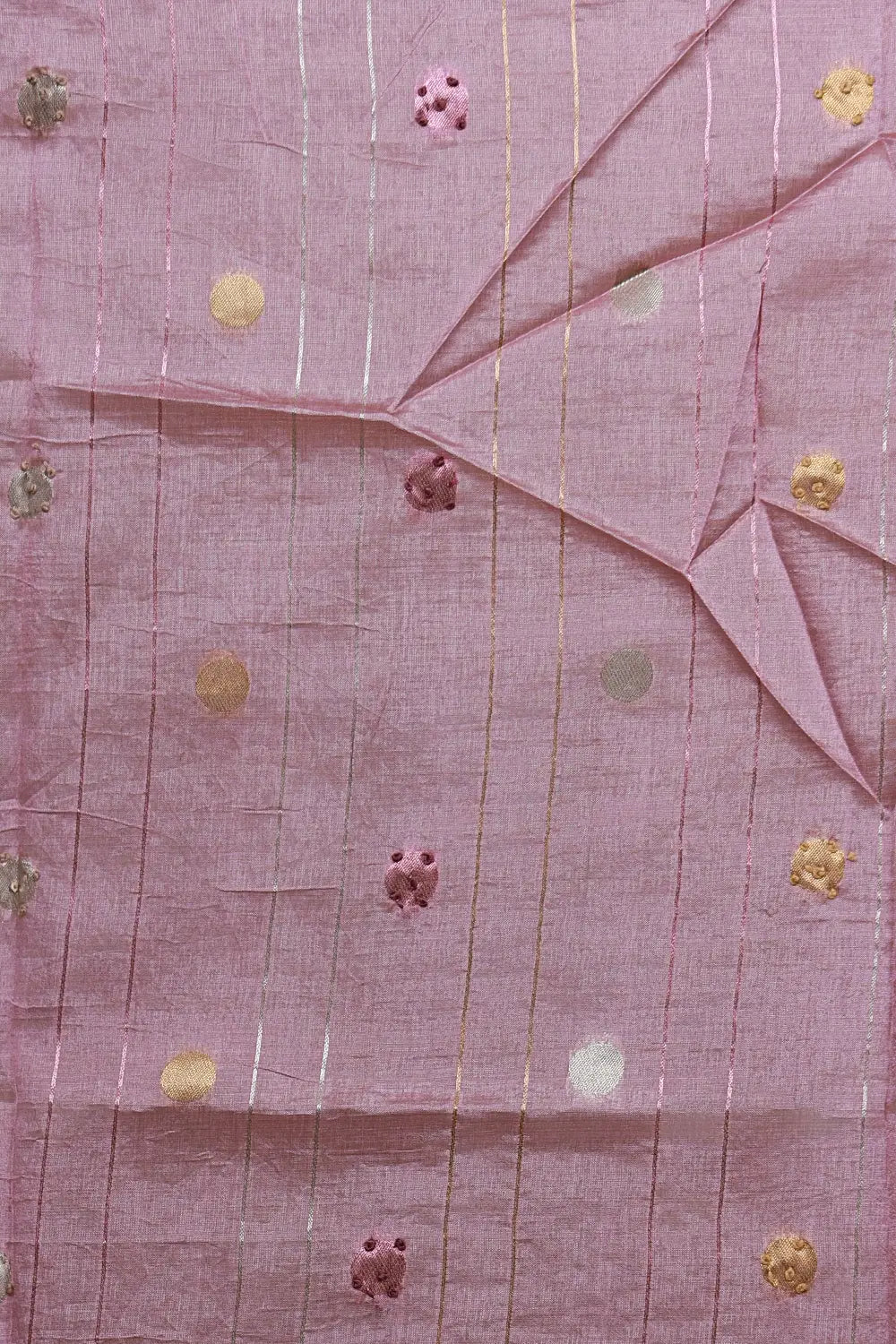 Pink Chanderi Tissue Kantha Work Unstitched Churidhar Material