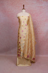 Champagne Color Chanderi Tissue Kantha Work Unstitched Churidhar Material - Seematti