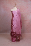 Violet Pink Semi Tussar Kantha Work Unstitched Churidhar Material - Seematti