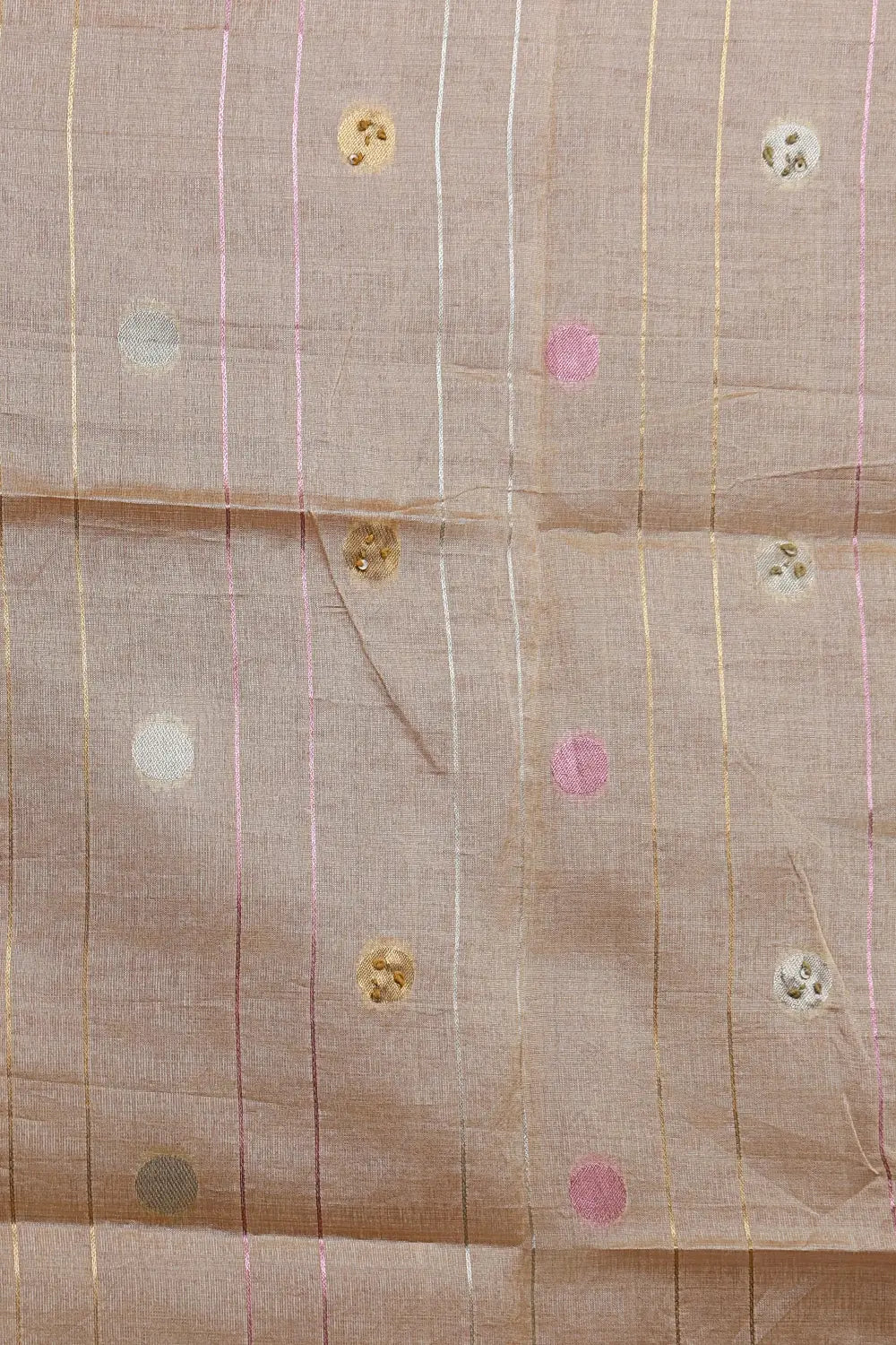 Champagne Color Semi Tussar Kantha Work Unstitched Churidhar Material