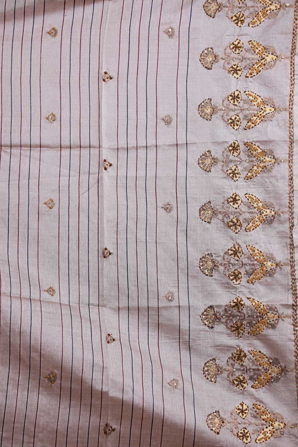Champagne Color Chanderi Silk Kantha Stitched Unstitched Churidhar Material - Seematti