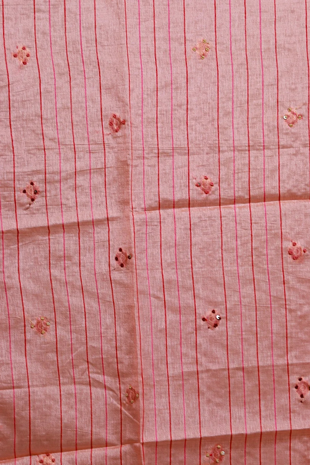 Peach Semi Tussar Kantha Work Unstitched Churidhar Material