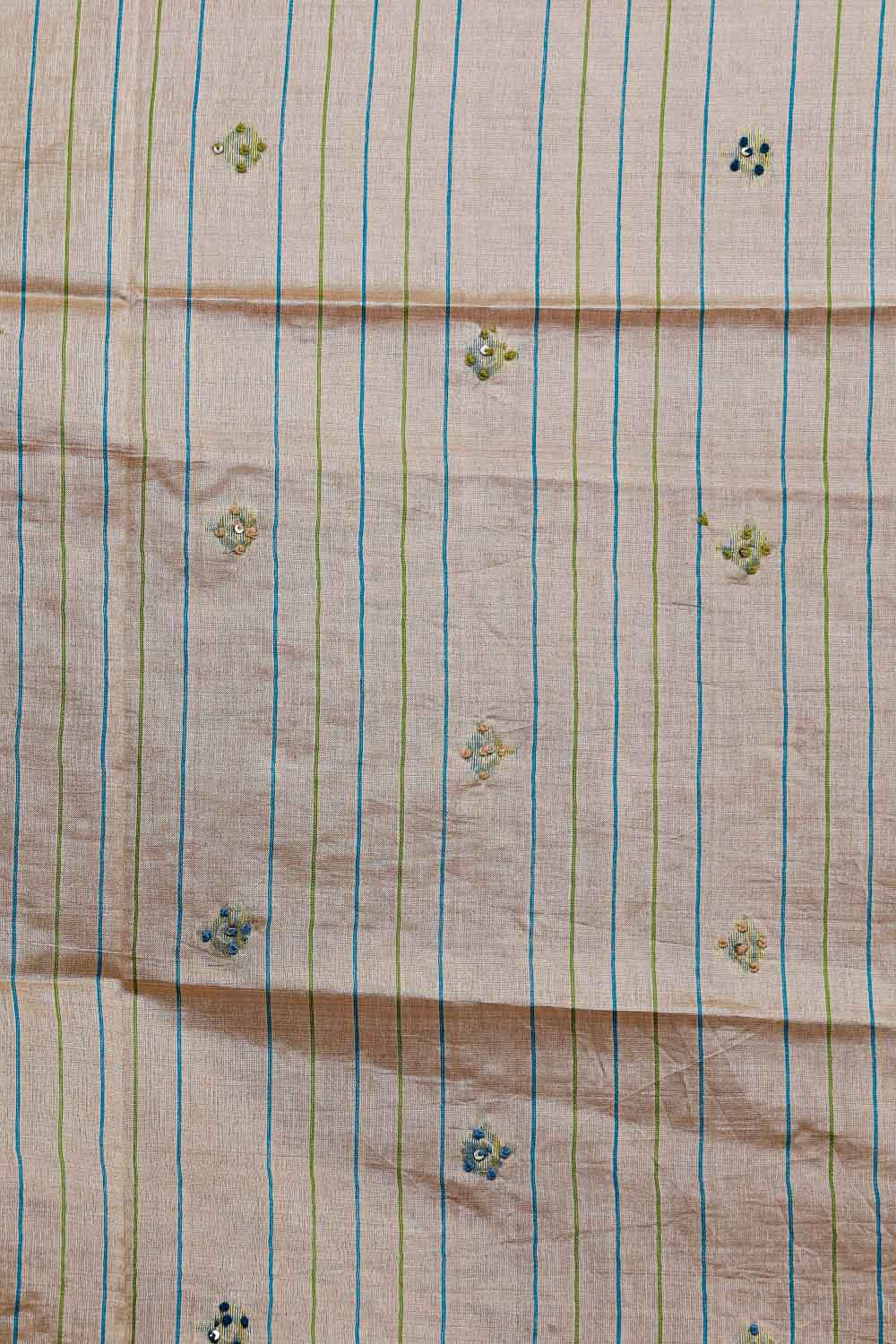 Sandal Color Semi Tussar Kantha Stitched Unstitched Churidhar Material - Seematti