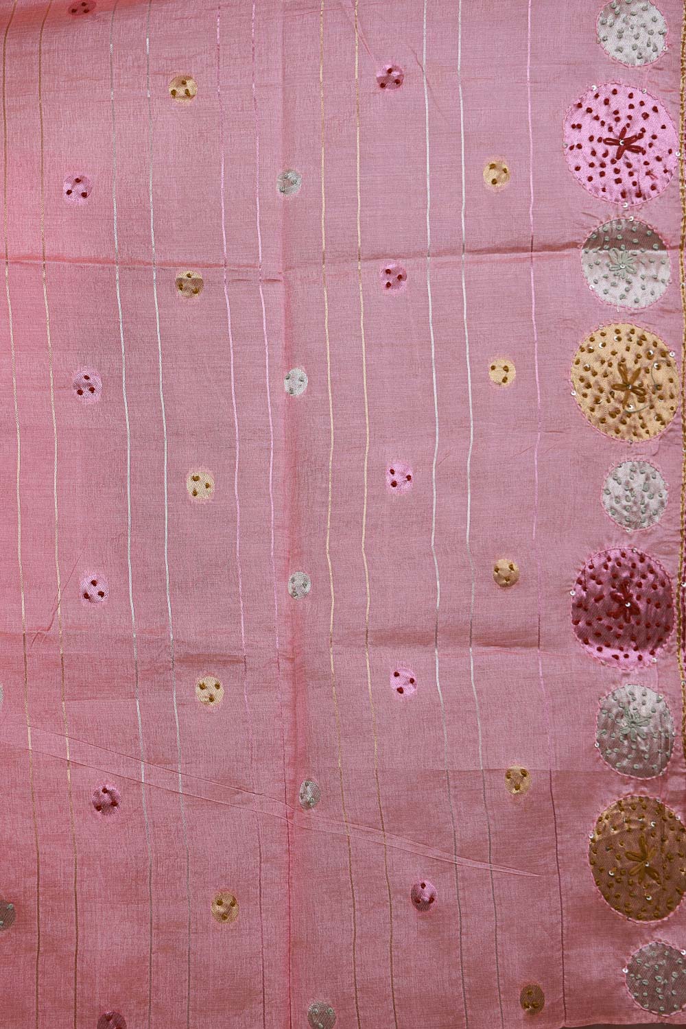 Peach Pink Chanderi Tissue Kantha Stitched Unstitched Churidhar Material