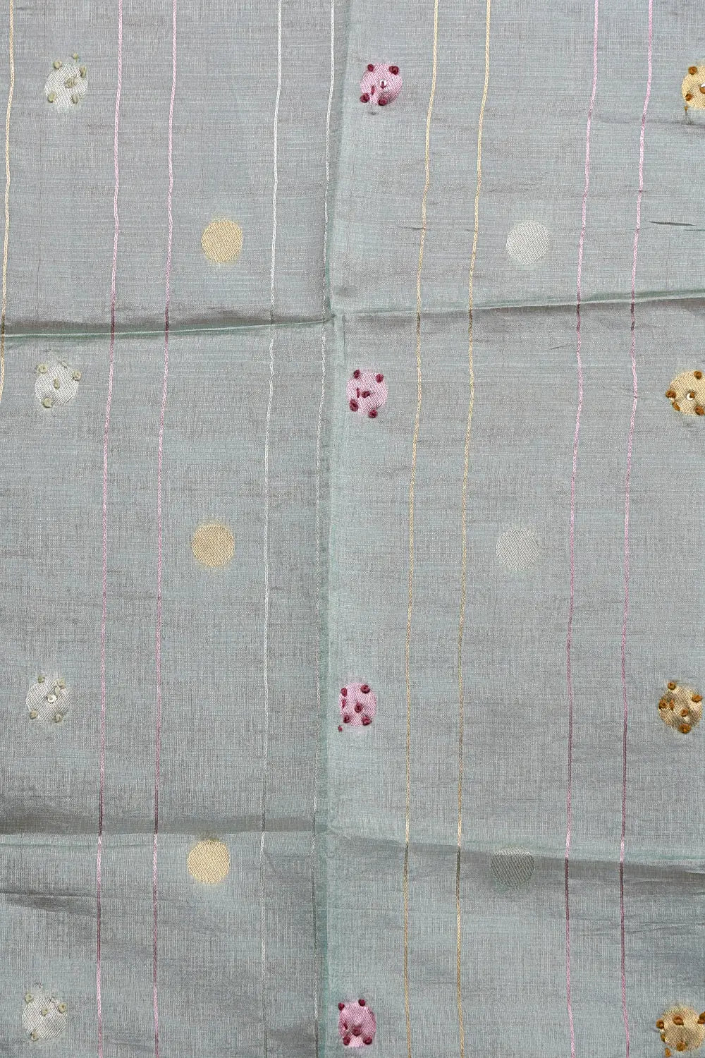 Sea Green Semi Tussar Kantha Work Unstitched Churidhar Material