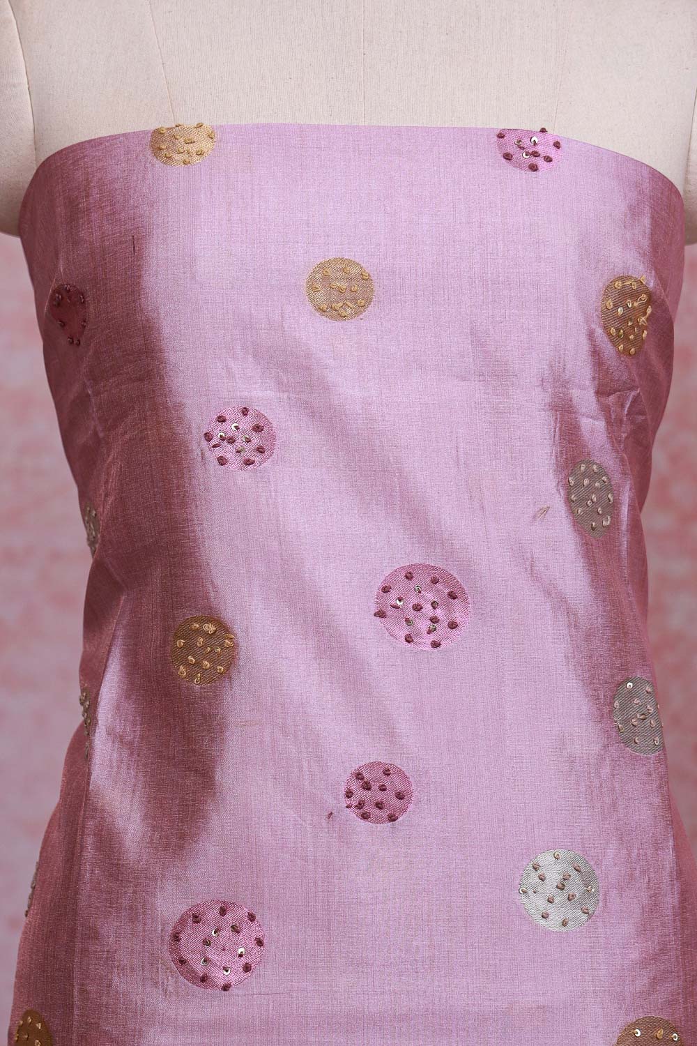 Onion Pink chanderi tissue kantha stitched unstitched churidhar material with dupatta - Seematti