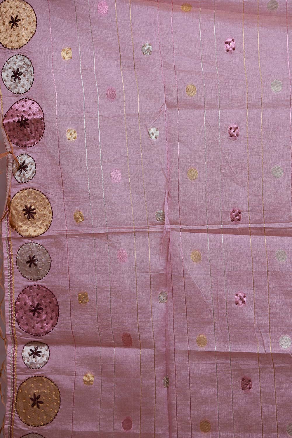 Onion Pink chanderi tissue kantha stitched unstitched churidhar material with dupatta - Seematti
