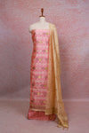 Peach Semi Tussar Kantha Work Unstitched Churidhar Material - Seematti