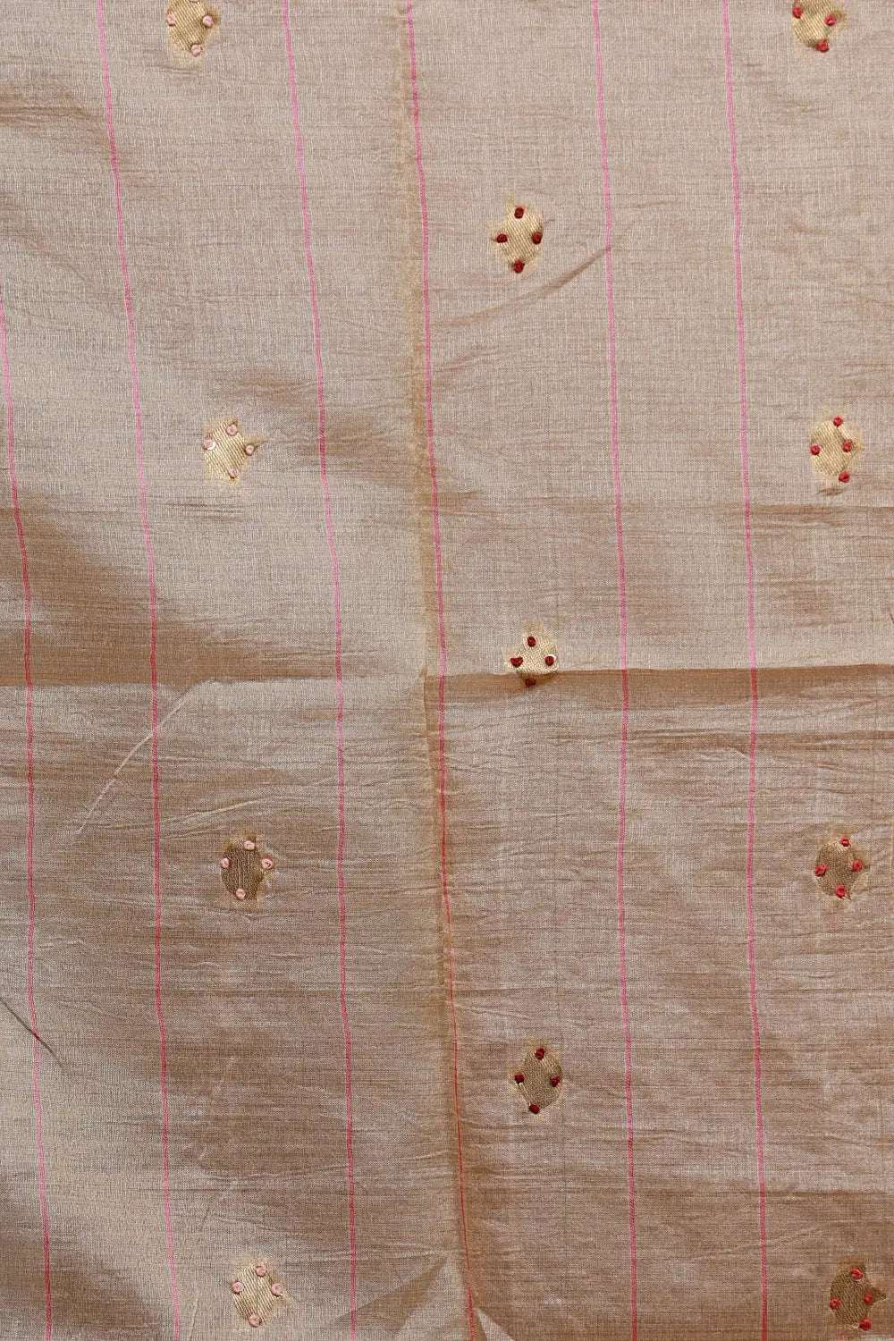 Peach Semi Tussar Kantha Work Unstitched Churidhar Material