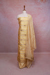 Golden Chanderi Tissue Kantha Stitched Unstitched Churidhar Material - Seematti
