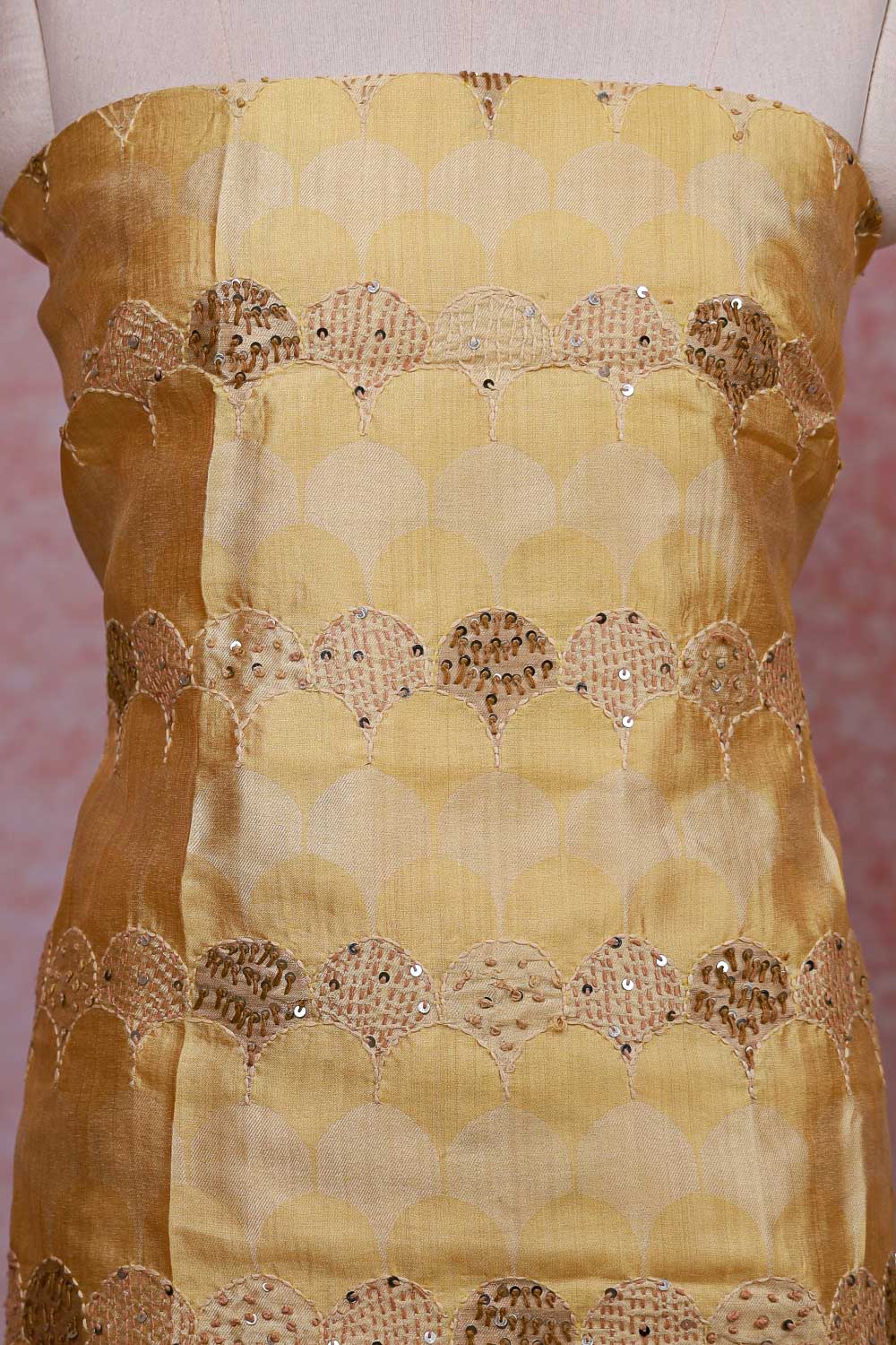 Golden Chanderi Tissue Kantha Stitched Unstitched Churidhar Material
