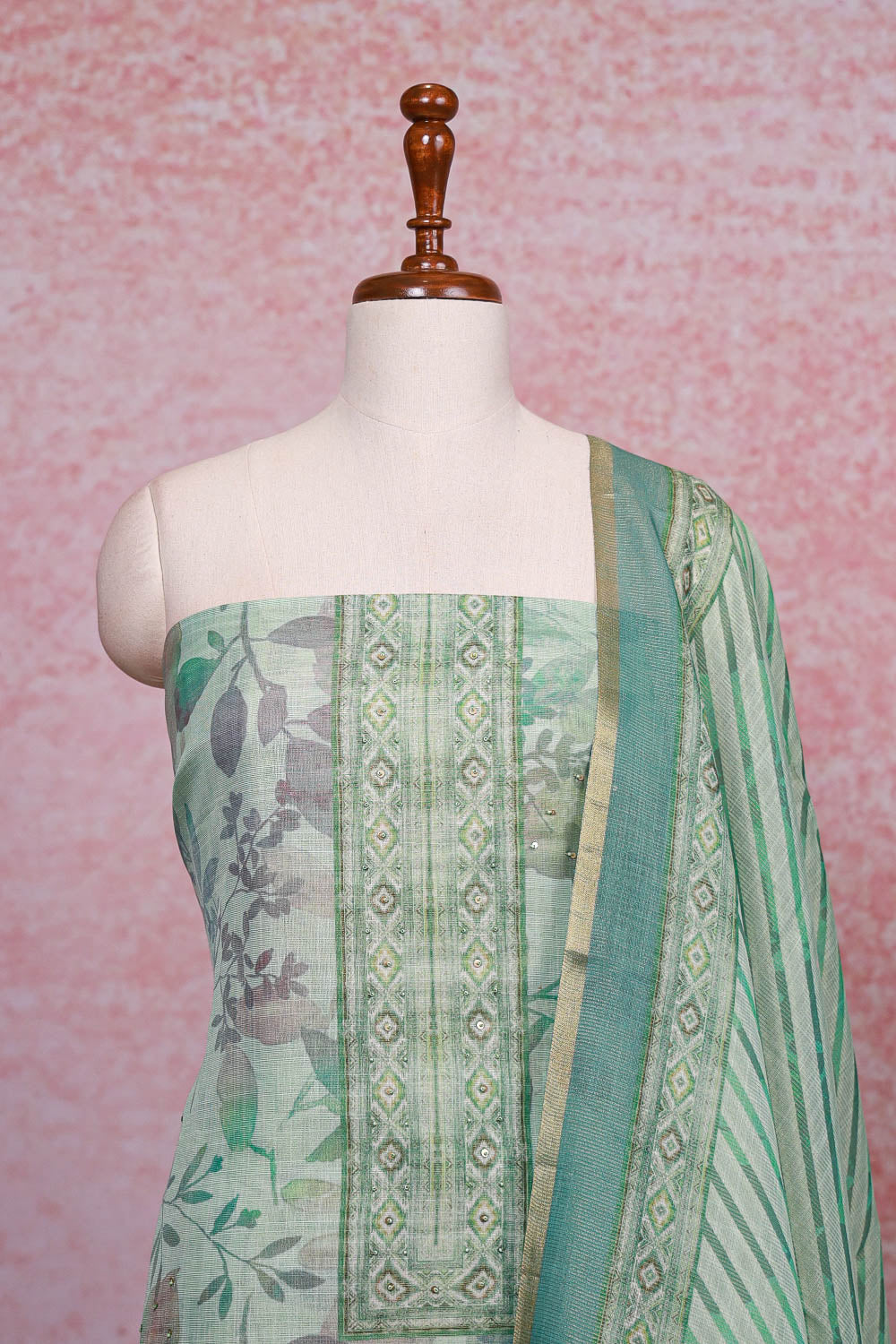 Sea Green Tissue Silk Printed Unstitched Churidhar Material