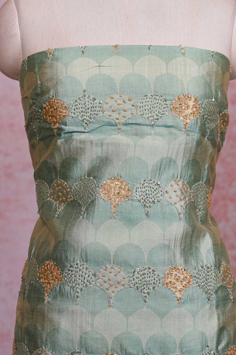 Sea Green Chanderi Tissue Kantha Stitched Unstitched Churidhar Material