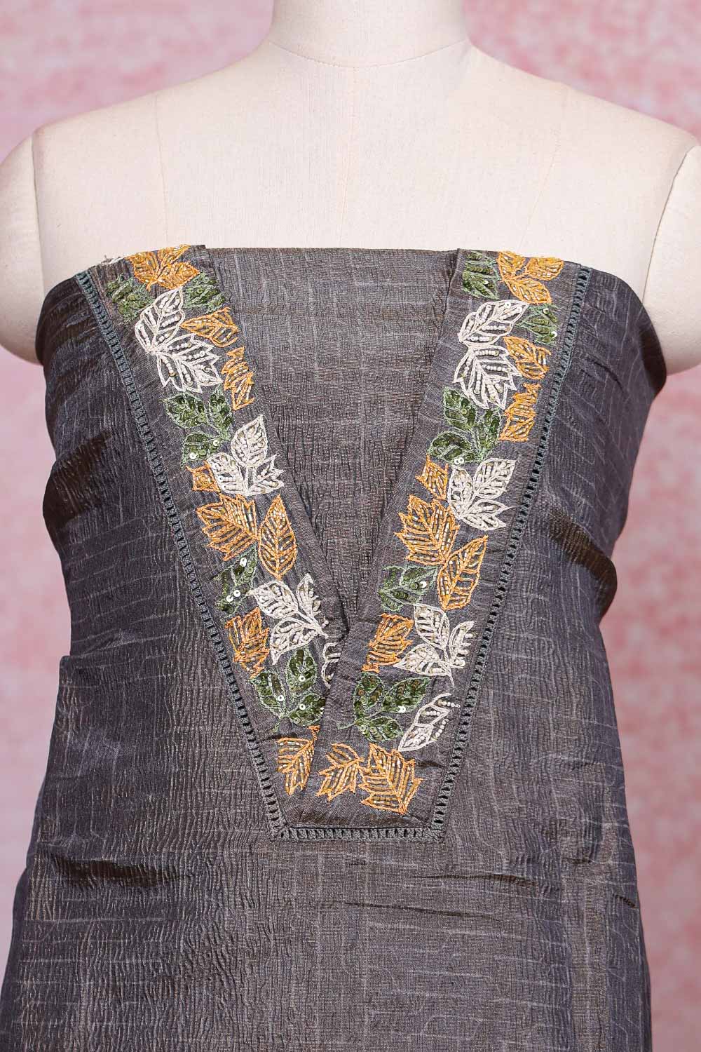 Grey Tissue Beads Work Unstitched Churidhar Material