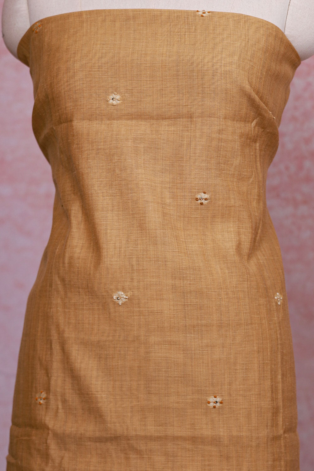 Fawn Color Chanderi Kantha Stitched Unstitched Churidhar Material