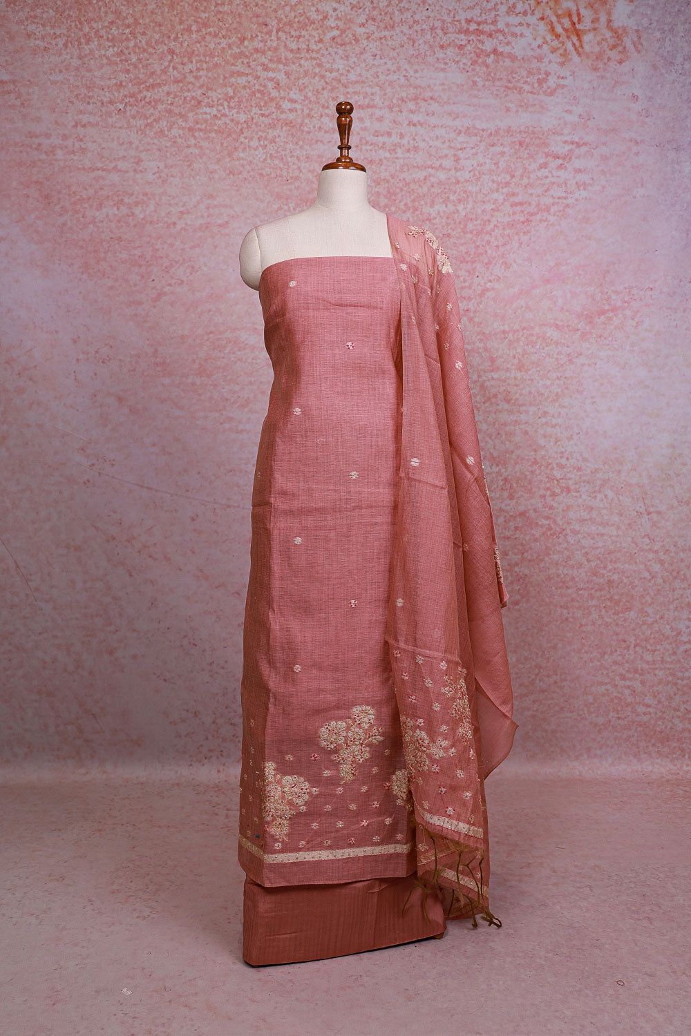 Onion Color Chanderi Kantha Stitched Unstitched Churidhar Material