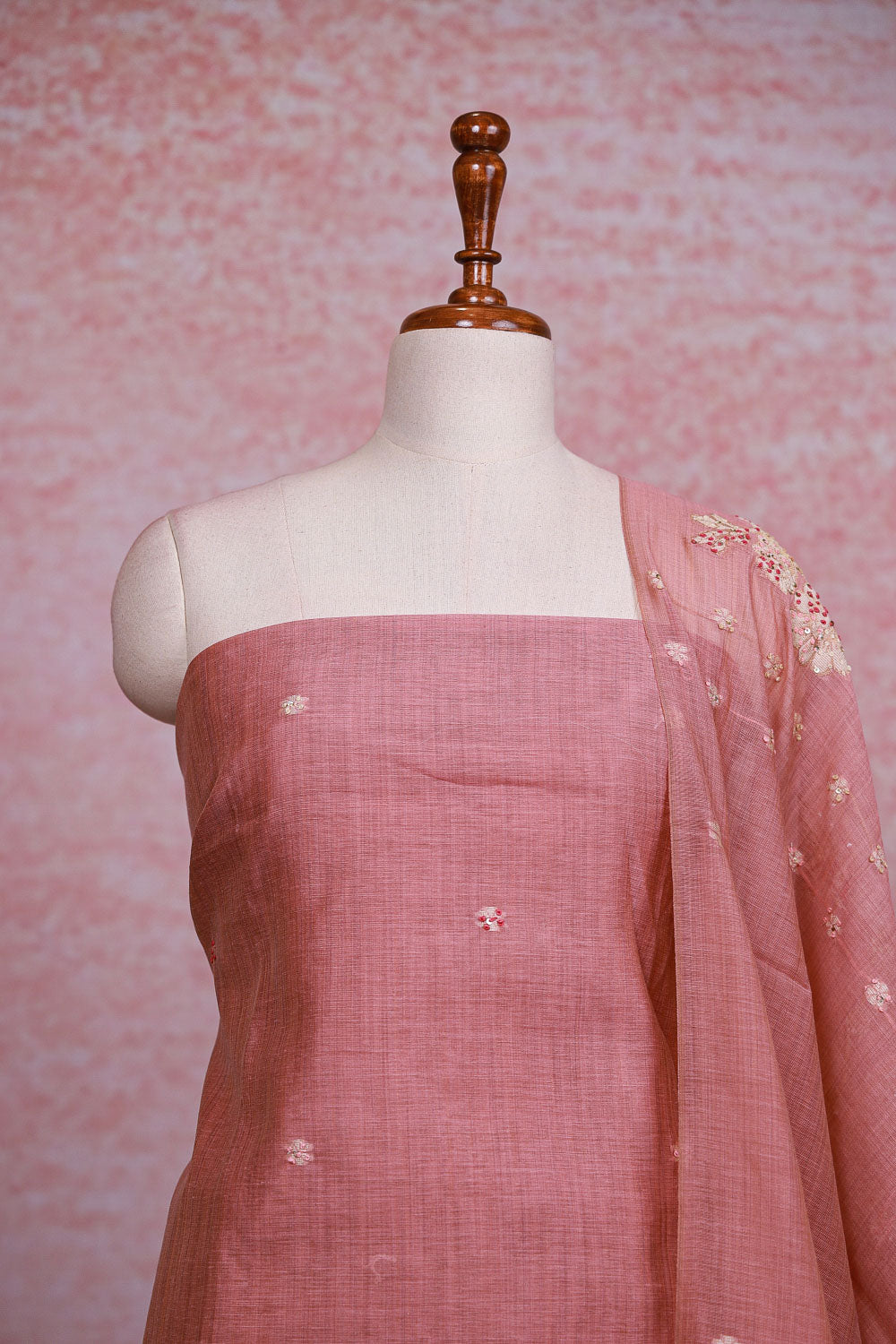 Onion Color Chanderi Kantha Stitched Unstitched Churidhar Material