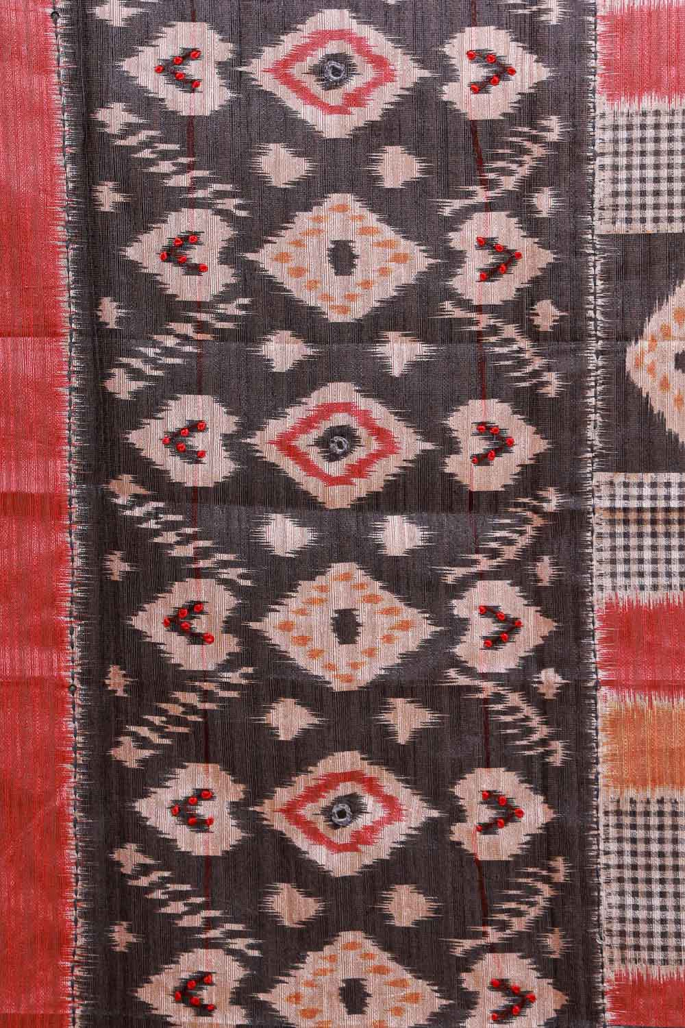 Black Semi Chanderi Checks Unstitched Churidhar Material