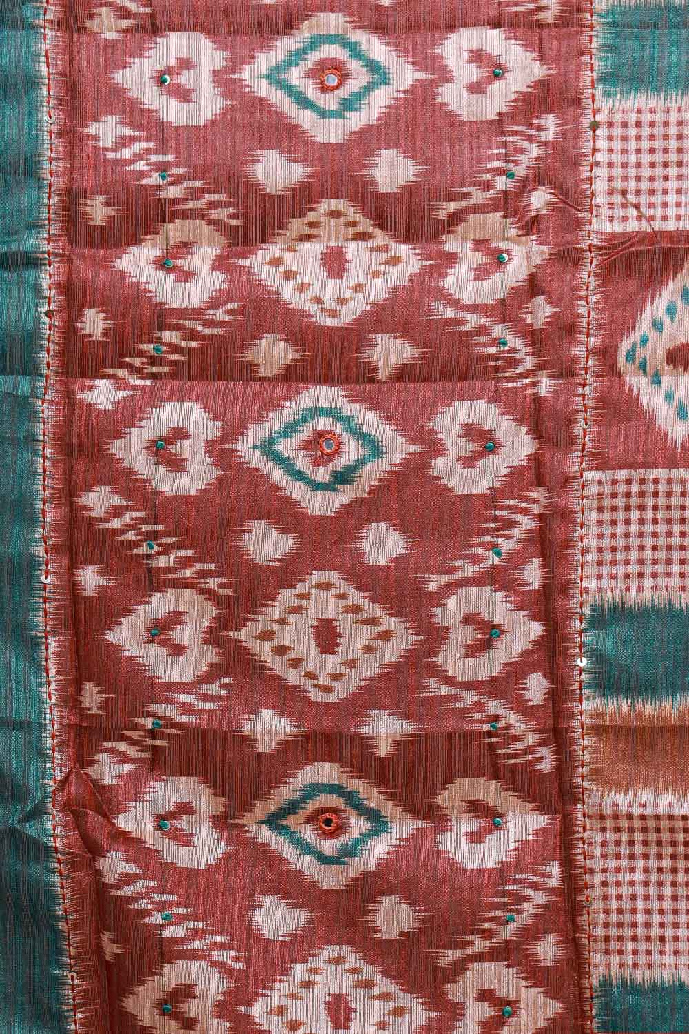 Rust Color Semi Chanderi Checks Unstitched Churidhar Material
