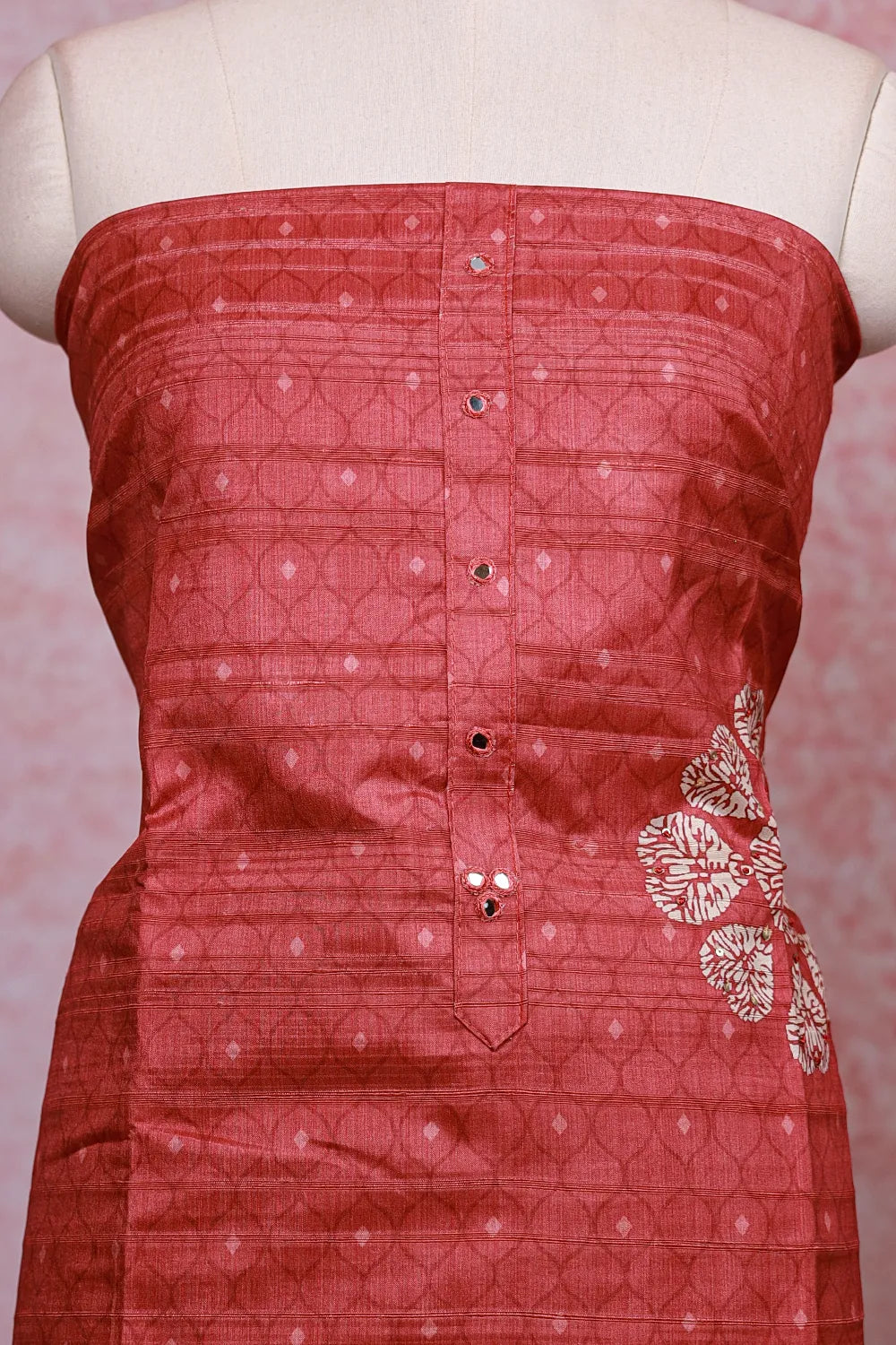 Terracotta Color Semi Silk Plain Body Unstitched Churidhar Material