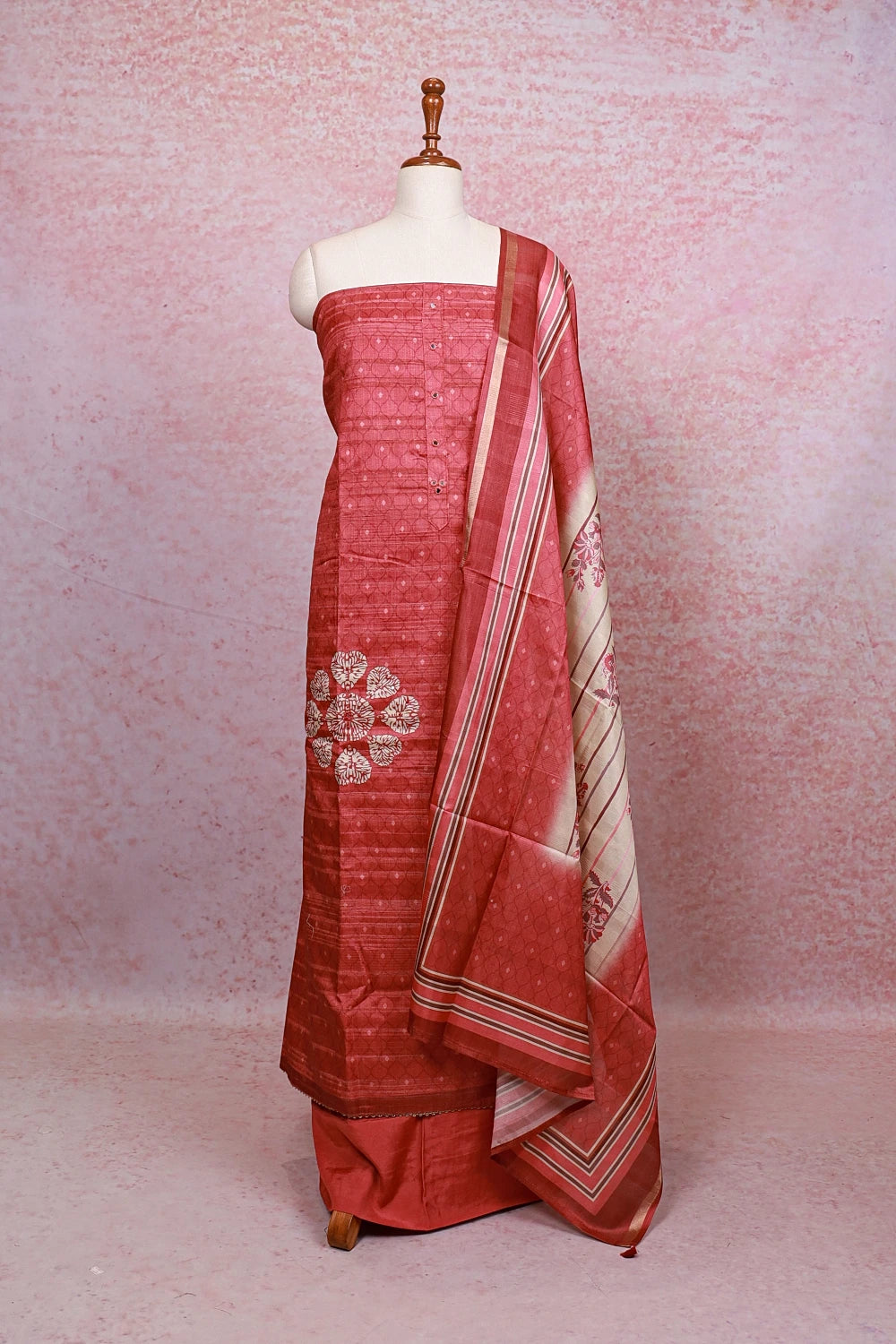 Terracotta Color Semi Silk Plain Body Unstitched Churidhar Material