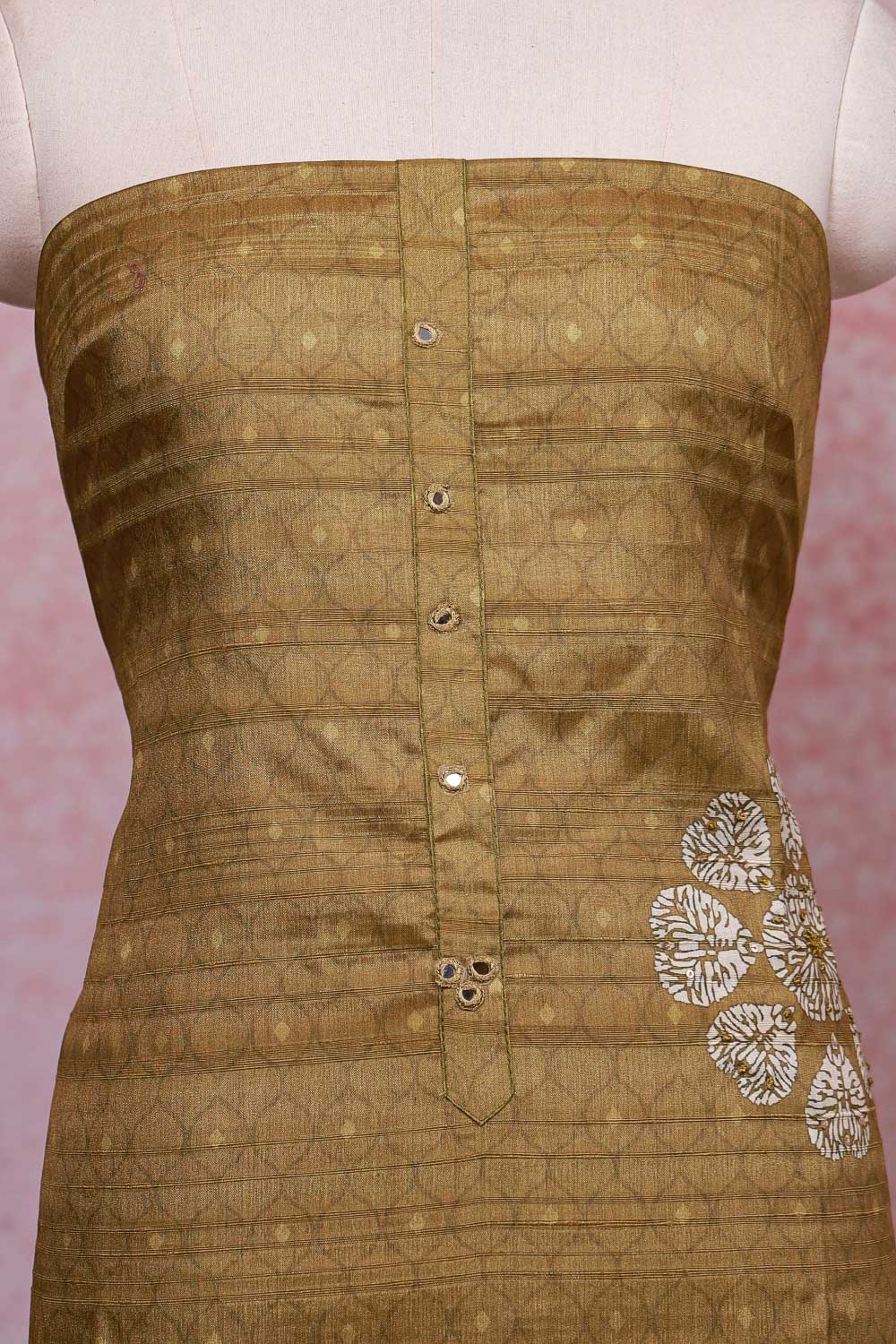 Mehandi Green Semi Tussar Printed Unstitched Churidhar Material
