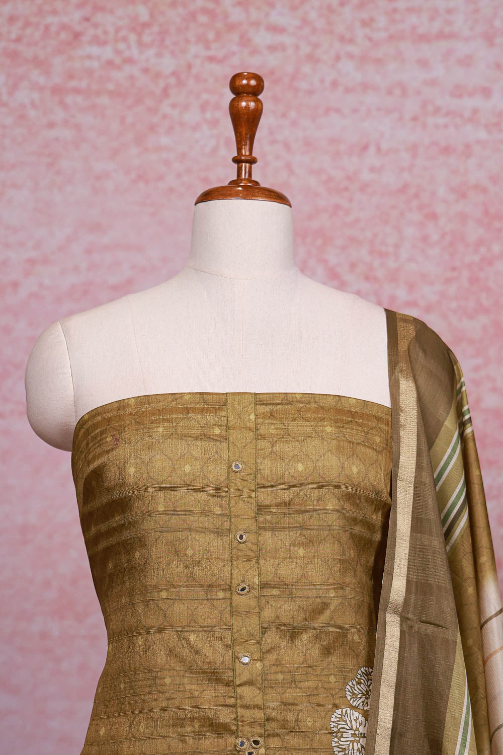 Mehandi Green Semi Tussar Printed Unstitched Churidhar Material