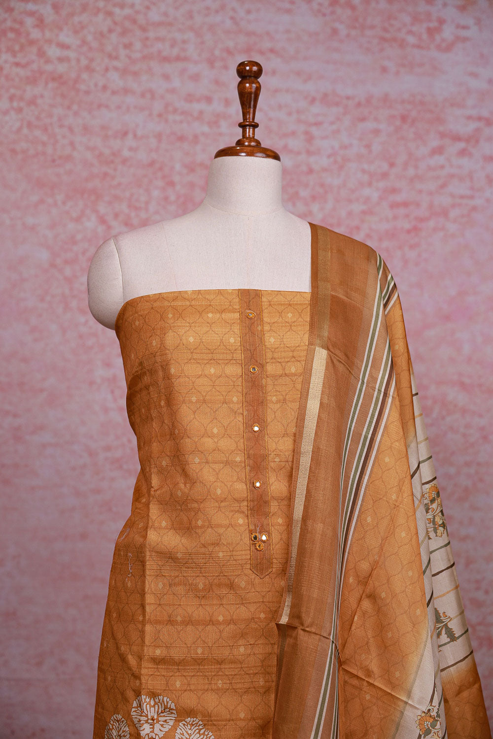 Mustard Yellow Semi Silk Printed Unstitched Churidhar Material