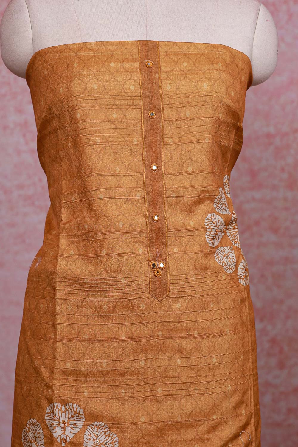 Mustard Yellow Semi Silk Printed Unstitched Churidhar Material