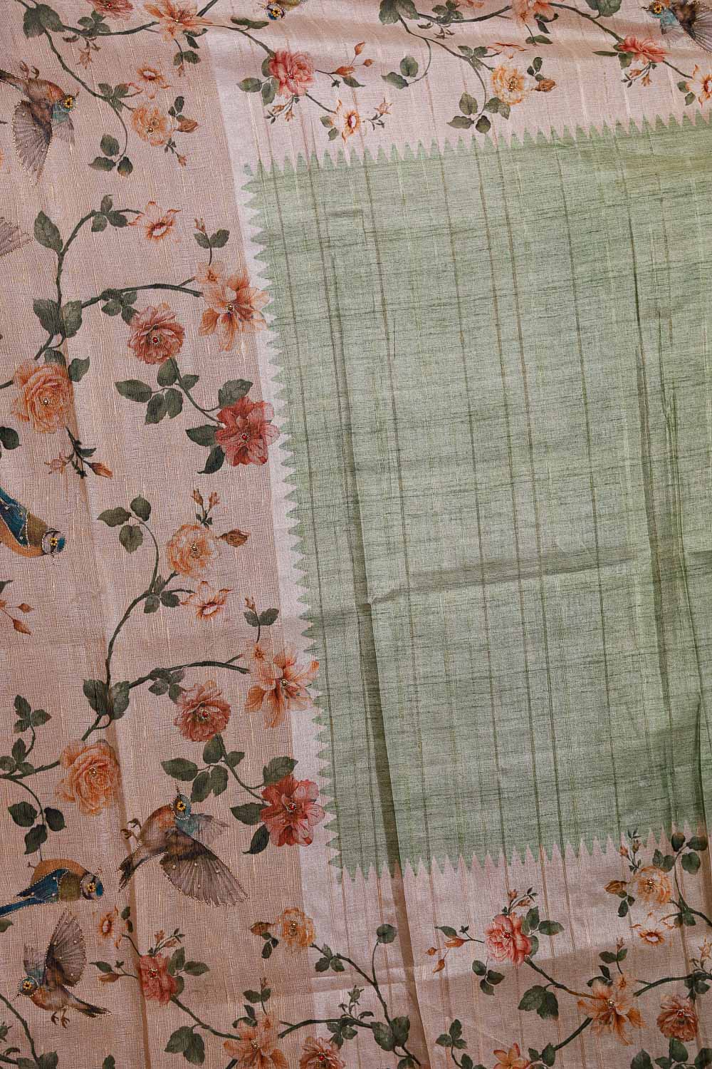 Pista Green Semi Silk Floral Printed Unstitched Churidhar Material