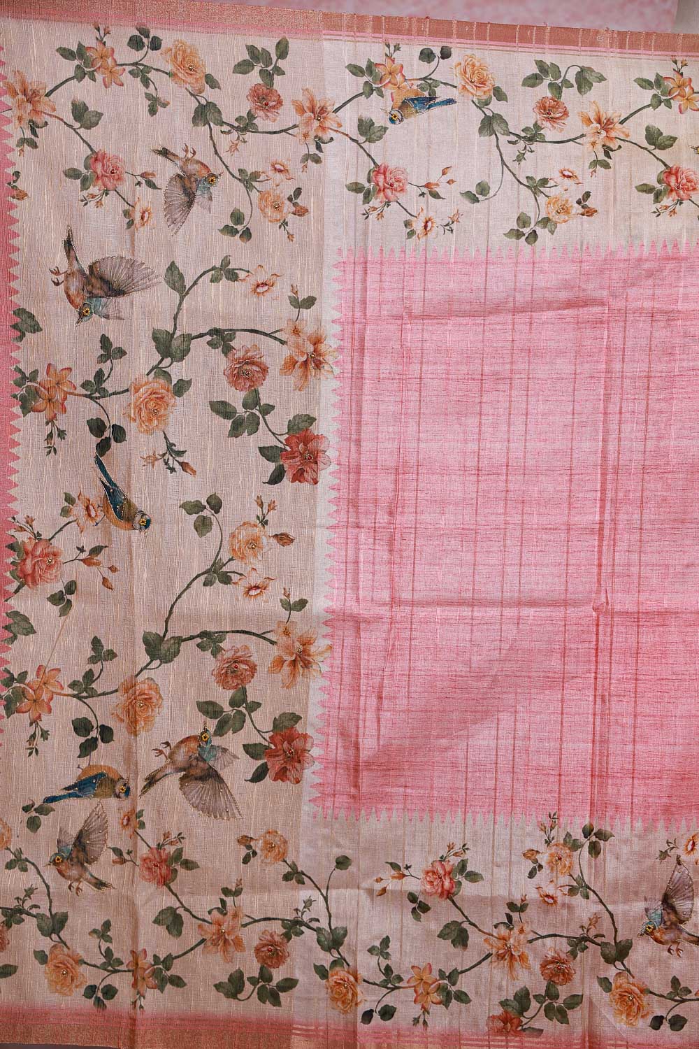 Pink Semi Silk Printed Unstitched Churidhar Material