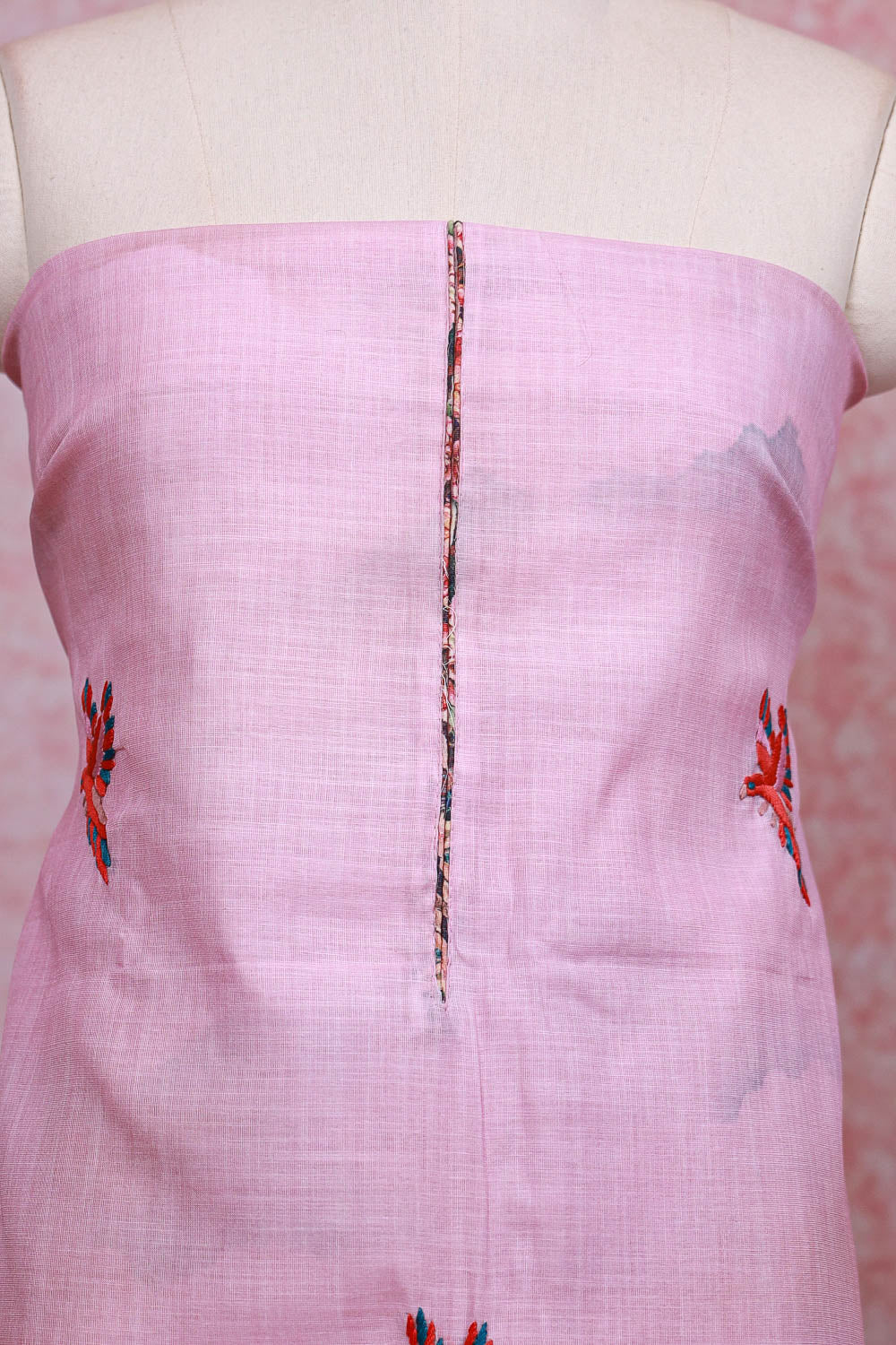 Pink Linen Printed Unstitched Churidhar Material